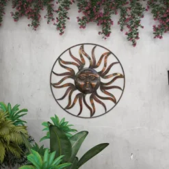 Metal Sunburst Indoor Outdoor Round Wall Decor With Distressed Copper Like Finish Brown - Olivia & May -Adesso Store GUEST 01a5c931 e2aa 4611 b8a0 ed680066360d