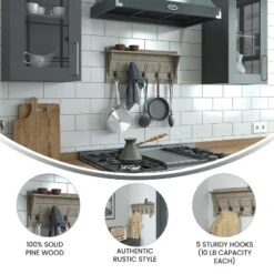Emma And Oliver Rustic Wall Hanging Storage Rack With 5 Hooks For Entryway, Kitchen, Bathroom And More -Adesso Store GUEST 025be7f4 6880 4025 a5b7 9daa6b445bdc