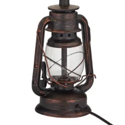 Franklin Iron Works Murphy Rustic Industrial Accent Table Lamp Miner Lantern 23" High Red Bronze Oatmeal Fabric Shade For Bedroom Living Room Office -Adesso Store GUEST 02cf6215 d41f 4069 a0b4 d657b8257433