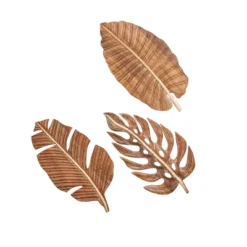 Set Of 3 Mango Wood Leaf Handmade Carved Wall Decors Brown - Olivia & May -Adesso Store GUEST 049e3fa6 fdc6 4185 a328 e54f79d66cfe