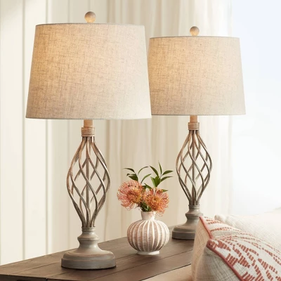 Franklin Iron Works Annie Modern Coastal Table Lamps 28" Tall Set Of 2 Weathered Sand Iron Cream Tapered Drum Shade For Bedroom Living Room Bedside 3 Franklin Iron Works Annie Modern Coastal Table Lamps 28" Tall Set Of 2 Weathered Sand Iron Cream Tapered Drum Shade For Bedroom Living Room Bedside