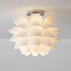 Possini Euro Design Modern Ceiling Light Semi Flush Mount Fixture 15 3/4" Wide White Flower For Bedroom Kitchen Living Room Hallway Bathroom House
