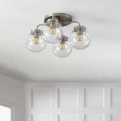 18" 4-Light Piper Farmhouse Rustic Iron/Glass LED Semi Flush Mount Nickel/Clear - JONATHAN Y -Adesso Store GUEST 0afd845f a4b5 458b 8db7 ab2a81cbf50c