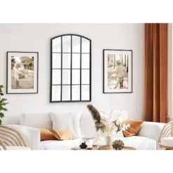 24" X 36" Forsyth Windowpane Arch Mirror Black - Kate & Laurel All Things Decor -Adesso Store GUEST 0b7a720d 9519 40e4 a292 220c1f5d71d8