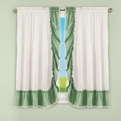 Collections Etc Ruffled Edge Lace Trim Window Curtain Drapes, Single Panel,