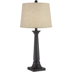 360 Lighting Dolbey Rustic Farmhouse Table Lamps 28" Tall Set Of 2 Bronze Burlap Linen Drum Shade For Bedroom Living Room Bedside Nightstand Office -Adesso Store GUEST 0c318598 069d 4510 a9eb 189b85401f52