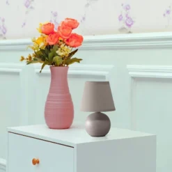 8.66" Petite Ceramic Orb Base Bedside Table Desk Lamp With Matching Tapered Drum Fabric Shade Gray - Creekwood Home -Adesso Store GUEST 17413916 ee83 473b 8efb 9230655392c7