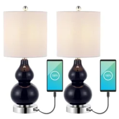 (Set Of 2) 22" Cora Classic Vintage Glass LED Table Lamp With USB Charging Port (Includes LED Light Bulb) - JONATHAN Y -Adesso Store GUEST 1765fe0e 5e0d 40be 9b5b 94391ee90d75