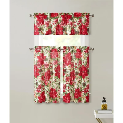 Kate Aurora Christmas Ribbon Complete Semi Sheer Kitchen Curtain Tier & Valance Set 3 Kate Aurora Christmas Ribbon Complete Semi Sheer Kitchen Curtain Tier & Valance Set