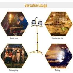 HOMCOM 10,000 Lumen Dual Head LED Work Lights Weather Resistant With Telescoping Adjustable Tripod Stand, Rotating Lamps -Adesso Store GUEST 19b1cffe 3c90 4f10 8c36 bad2e5eac3ec