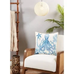 20"x20" Oversize Octopus With Poly Filling Square Throw Pillow Navy Blue - Saro Lifestyle -Adesso Store GUEST 19c51a90 0ec6 4378 9554 06df5b9630d8