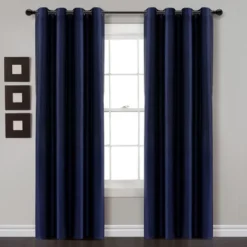 Home Boutique Insulated Grommet 100% Blackout Faux Silk Window Curtain Panel Navy Single 52X84