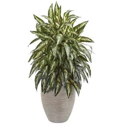 Nearly Natural 33-in Aglonema Artificial Plant In Sand Colored Planter 3 Nearly Natural 33-in Aglonema Artificial Plant In Sand Colored Planter