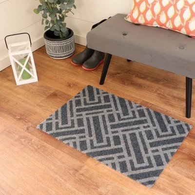 2'x3' ColorStar Deco Grid Door Mat Charcoal - Bungalow Flooring 4 2'x3' ColorStar Deco Grid Door Mat Charcoal - Bungalow Flooring - Image 2