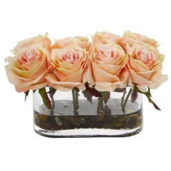 Nearly Natural 5.5-in Blooming Roses In Glass Vase Artificial Arrangement -Adesso Store GUEST 1f846ac5 a1f0 453f be5b ee220a7ca6f8