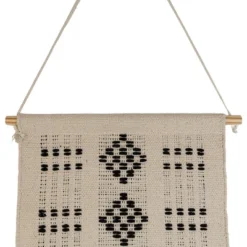 Hand Woven Geo Pattern Wall Art Black Cotton & Wood Dowel By Foreside Home & Garden -Adesso Store GUEST 20063578 dff0 4717 ae9b 2b63484996f4