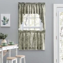 Ellis Curtain Lexington Leaf Pattern On Colored Ground Curtain Tiers Sage -Adesso Store GUEST 22e09a6e df68 41f5 9925 14c994db7c5b