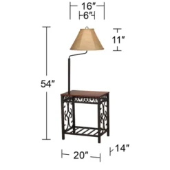 Regency Hill Travata Rustic Vintage Floor Lamps With End Tables 54" Tall Set Of 2 Bronze Scrollwork Swing Arm Burlap Fabric Shade For Living Room Home -Adesso Store GUEST 23078dc3 e8d7 42a3 86bb 55e983292455