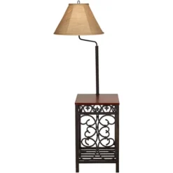 Regency Hill Travata Rustic Vintage Floor Lamps With End Tables 54" Tall Set Of 2 Bronze Scrollwork Swing Arm Burlap Fabric Shade For Living Room Home -Adesso Store GUEST 2423dfd5 b967 464f aa64 b79a121ee611