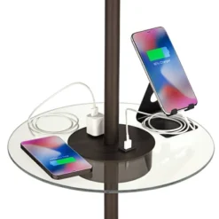 360 Lighting Caper Modern Floor Lamp With Tray Table 60 1/2" Tall Bronze USB And AC Power Outlet Off White Fabric Drum Shade For Living Room Office -Adesso Store GUEST 25178af4 1c81 47b3 a794 16d28fc00ba3