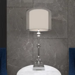 Glass Table Lamp With Drum Shade Silver - Olivia & May -Adesso Store GUEST 255416a4 d3f2 4f02 89f4 8510e9d27ade