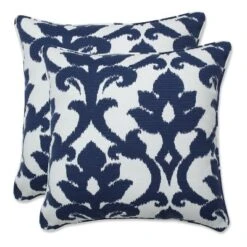 Damask 2pc Outdoor Throw Pillows - Blue/White - Pillow Perfect -Adesso Store GUEST 28870836 6003 40a0 b264 e779813cea03