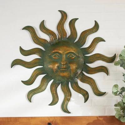 Metal Sun Wall Decor With Smiling Face And Curved Rays Copper - Olivia & May 8 Metal Sun Wall Decor With Smiling Face And Curved Rays Copper - Olivia & May - Image 6