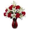 Nearly Natural 21-in Roses & Lilies Artificial Arrangement In Red Vase -Adesso Store GUEST 29a6b192 9050 405a 9639 7d710c34cec6