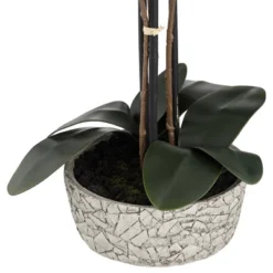 Studio 55D Potted Silk Faux Artificial Flower Realistic Red Orchid In Crackle Gray Vase For Home Decoration Living Room 24" High -Adesso Store GUEST 29eff330 35ea 4b42 a300 aa658bcdecff