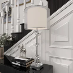 Glass Table Lamp With Drum Shade Silver - Olivia & May -Adesso Store GUEST 2b5f7cec f71a 444f 9dfa da93de3e70f6