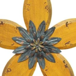14.75" X 13.98" Antique Flower Wall Decor Yellow/Teal - Stratton Home Décor
