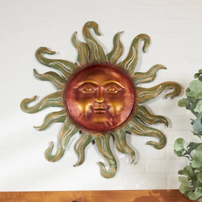 Metal Sun Wall Decor With Smiling Face And Curved Rays Copper - Olivia & May 7 Metal Sun Wall Decor With Smiling Face And Curved Rays Copper - Olivia & May - Image 5