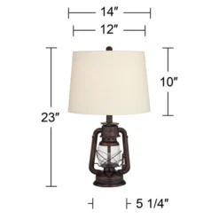 Franklin Iron Works Murphy Rustic Industrial Accent Table Lamp Miner Lantern 23" High Red Bronze Oatmeal Fabric Shade For Bedroom Living Room Office -Adesso Store GUEST 2e7b8f8b 02e8 4f4d abee 840dcf267e99