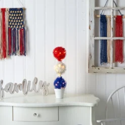 Nearly Natural 18-in Red, White And Blue “Americana” Artificial Topiary Plant With 35 Warm LED Lights -Adesso Store GUEST 2f298388 583b 410e 8985 5574cea00092