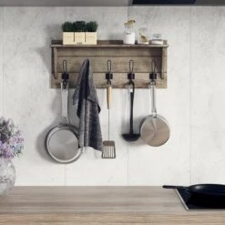 Emma And Oliver Rustic Wall Hanging Storage Rack With 5 Hooks For Entryway, Kitchen, Bathroom And More -Adesso Store GUEST 2f44a64b 2b17 4157 a7d5 4200a2dc4a53