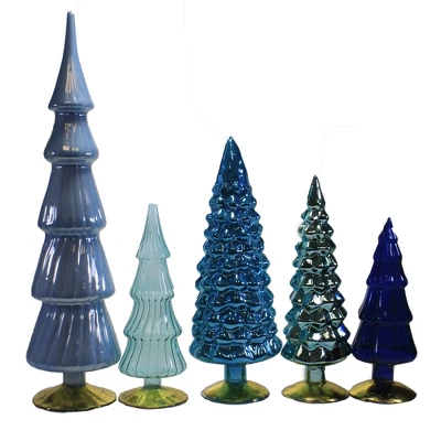 Christmas 17.0" Blue Hued Glass Trees Set / 5 Decorate Christmas Decor Mantle Cody Foster - Decorative Sculptures 4 Christmas 17.0" Blue Hued Glass Trees Set / 5 Decorate Christmas Decor Mantle Cody Foster - Decorative Sculptures - Image 2