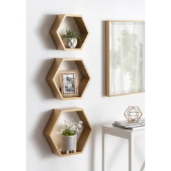 3pc Putnam Hexagon Wood Shelf Set Gold - Kate & Laurel All Things Decor -Adesso Store GUEST 3211581d 708f 417e 9a3f fd69259e32a5