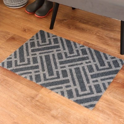 2'x3' ColorStar Deco Grid Door Mat Charcoal - Bungalow Flooring 3 2'x3' ColorStar Deco Grid Door Mat Charcoal - Bungalow Flooring