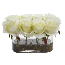 Nearly Natural 5.5-in Blooming Roses In Glass Vase Artificial Arrangement -Adesso Store GUEST 34338681 aea8 4cca b95d 553b97a64105