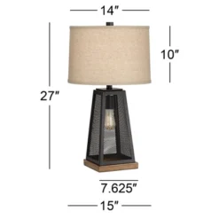 Franklin Iron Works Barris Industrial Table Lamp 26 3/4" High Metal Mesh With Nightlight LED USB Charging Port Burlap Shade For Living Room House Desk -Adesso Store GUEST 36a0d479 9b29 491f b80b 6945993ca326