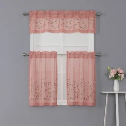 Kate Aurora Shabby Sheer Embroidered Complete 3 Piece Floral Rod Pocket Cafe Kitchen Curtain Tier & Valance Set -Adesso Store GUEST 3718bdce c772 42b0 9a09 ff76f8ef40f2