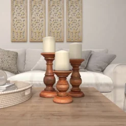 Set Of 3 Rustic Pillar Candle Holder - Olivia & May -Adesso Store GUEST 390f7371 521e 4a67 8f6a 5f40a14733f9