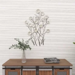 Metal Floral Wall Decor With Capiz Accents White - Olivia & May -Adesso Store GUEST 3998416c 4ed5 4723 baea 839b5040a791