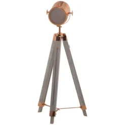HOMCOM Vintage Tripod Floor Lamp, Height Adjustable Nautical Spotlight With Wood Legs, E12 Lamp Base For Living Room, Bedroom, Gray And Rose Gold -Adesso Store GUEST 39fa9e95 e07c 4cff a4b5 af41070ea03b