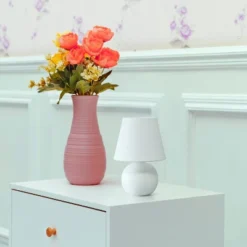 8.66" Petite Ceramic Orb Base Bedside Table Desk Lamp With Matching Tapered Drum Fabric Shade Off-White - Creekwood Home -Adesso Store GUEST 3c473445 1f65 4481 a570 e57a42fdb975