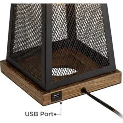 Franklin Iron Works Barris Industrial Table Lamp 26 3/4" High Metal Mesh With Nightlight LED USB Charging Port Burlap Shade For Living Room House Desk -Adesso Store GUEST 3ee9bd77 7b22 4ca6 81fc 2f2e0208731f