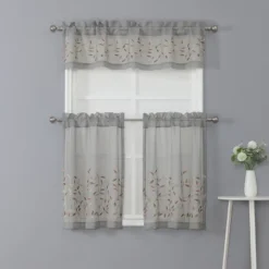 Kate Aurora Shabby Sheer Embroidered Complete 3 Piece Floral Rod Pocket Cafe Kitchen Curtain Tier & Valance Set -Adesso Store GUEST 41a3e852 847a 4168 91e6 9ea92e33b0d5