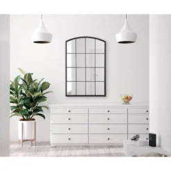 24" X 36" Forsyth Windowpane Arch Mirror Black - Kate & Laurel All Things Decor -Adesso Store GUEST 41b875d1 e621 4a7e 984c b4d1c3e6758e