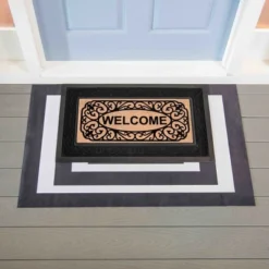 Evergreen Black And White Frame Layering Mat Indoor Outdoor 2'2"x3'6" Black