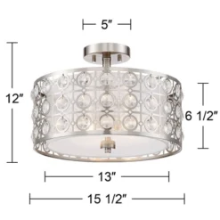 Possini Euro Design Saira Modern Ceiling Light Semi Flush Mount Fixture 16" Wide Brushed Nickel Crystal Organza Drum Shade For Bedroom Kitchen Hallway -Adesso Store GUEST 440538f1 6641 4d44 bdfe 4ba1a8de434b